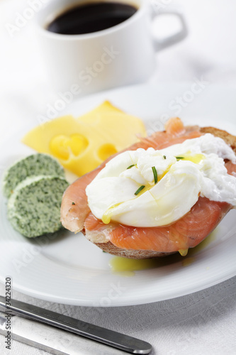 Photo: Breakfast with salmon and poached egg Breakfast with salmon and poached egg