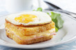 Croque madame sandwich closeup