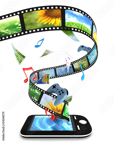 Illustration: Smartphone with photos, video, music, and games Smartphone with photos, video, music, and games