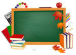 Back to school. Green desk with school supplies. Vector. Back to school. Green desk with school supplies. Vector.