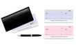 Black checkbook with checks (cheques) and pen. Vector. Black checkbook with checks (cheques) and pen. Vector.