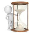 Time. 3D little human character with a Hourglass