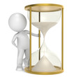 Time is Money. 3D little human character with a Golden Hourglass