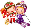 Boy and Girl skiing