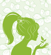 beauty girl silhouette on floral background beauty girl silhouette on floral background