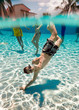 teenager floats in pool