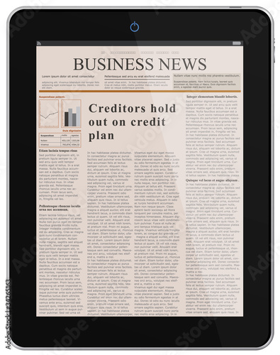 Vektor: Digital News. Business Newspaper on Tablet PC. Digital News. Business Newspaper on Tablet PC.