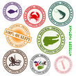 Vektor: Set various rubber stamp with silhouettes of sea mammals Set various rubber stamp with silhouettes of sea mammals