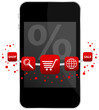 Smartphone 5 Red Icons Mobile Shopping % Sale