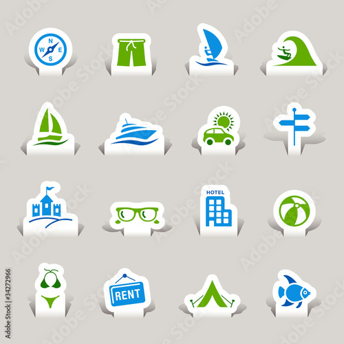 Vetor: Papercut - Vacation icons Papercut - Vacation icons