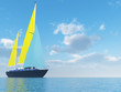 Illustration: sailing vessel travelling on ocean on background of cloudy sky sailing vessel travelling on ocean on background of cloudy sky