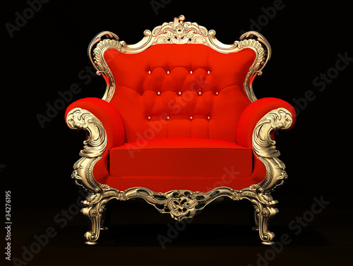 Illustration: Royal armchair with gold frame isolated on black background Royal armchair with gold frame isolated on black background