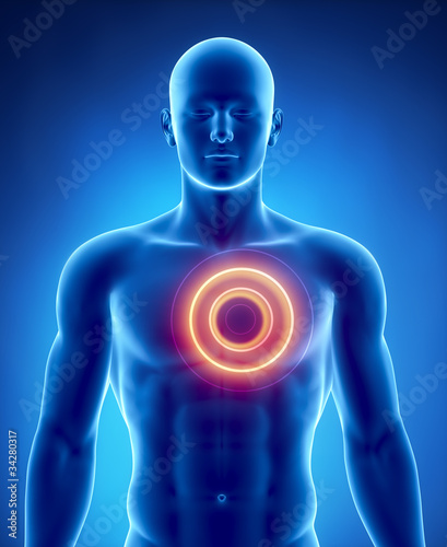 Illustration: Heart attack concept with glowing circle Heart attack concept with glowing circle
