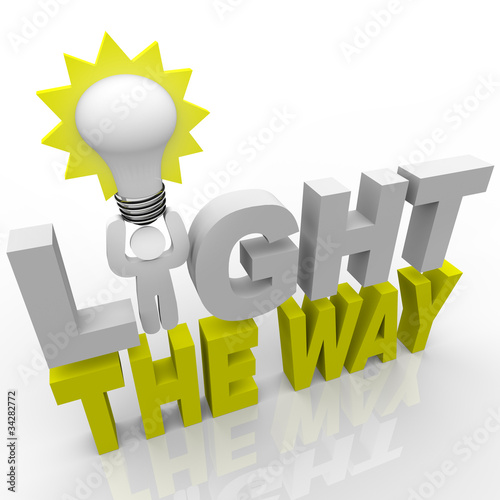 Illustration: Light the Way - Leader with Bulb Lights Direction for Success Light the Way - Leader with Bulb Lights Direction for Success