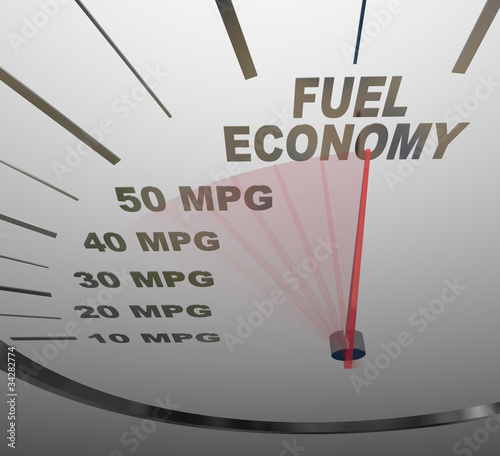 Illustration: Fuel Economy Speedometer Measures MPG Efficiency in Car or Vehic Fuel Economy Speedometer Measures MPG Efficiency in Car or Vehic