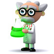 3d Mad Scientist loves his glowing green flask