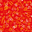 Red seamless pattern with zodiac icons, vector