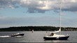 Sail boat parked in Oslo fjord with fjord traffic Full HD