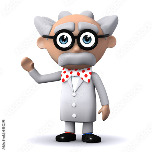 Illustration: 3d Mad Scientist waves confidently 3d Mad Scientist waves confidently