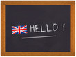 ardoise hello avec drapeau anglais