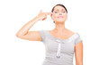 woman showing suicide gesture woman showing suicide gesture