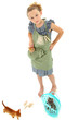 Adorable Girl Child in Apron Playing House with Kittens