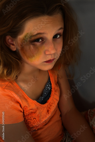 Photo: Abused Afraid Girl Child in Dark Crying Abused Afraid Girl Child in Dark Crying