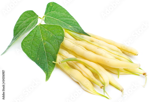 Photo: yellow kidney beans with leaf isolated on white yellow kidney beans with leaf isolated on white