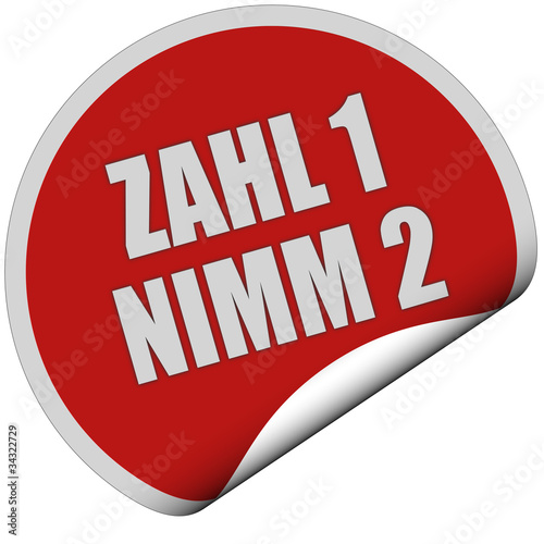 Illustration: Sticker rot rund curl unten ZAHL 1 NIMM 2 Sticker rot rund curl unten ZAHL 1 NIMM 2