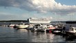 Marina with cruiser passing behind in Oslo fjord Full HD