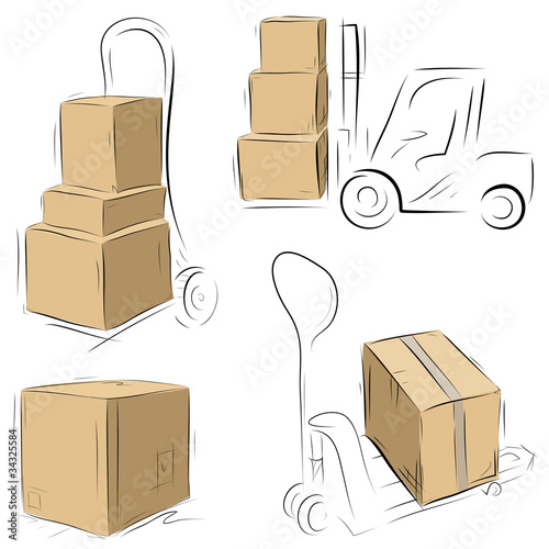 Vector: Storehouse Carts sketch with cardboard boxes Storehouse Carts sketch with cardboard boxes