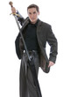 Businesses man drawing a sword