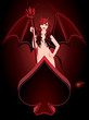 Beautiful Devil girl with trident and poker spade, vector