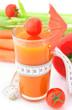 Vegetables and juice on white background