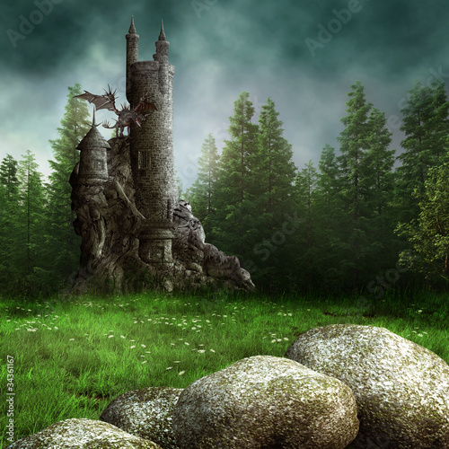 Illustration: Zamek fantasy w lesie Zamek fantasy w lesie