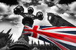 Big Ben with colorful flag of England, London, UK Big Ben with colorful flag of England, London, UK