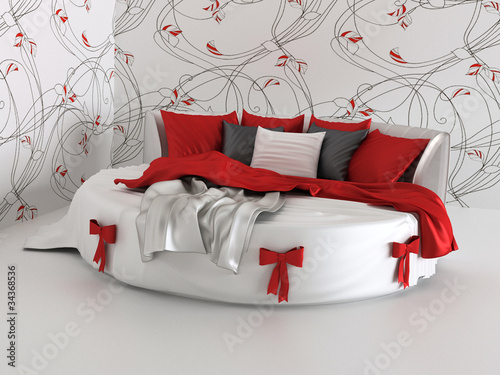 Illustration: gift bed in modern interior with wallpapers gift bed in modern interior with wallpapers