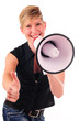 Powerfrau mit Megafon