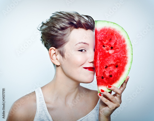 Photo: woman and watermelon woman and watermelon