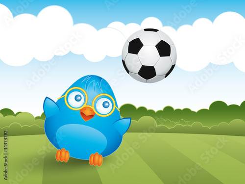 Vector: Young bluebird plays with a soccer ball Young bluebird plays with a soccer ball