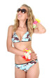 Happy young woman in swimsuit and sunglasses