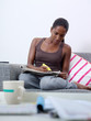 beautiful woman doing job hunting at home