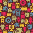 Cute robot and monsters modern seamless pattern in retro style. Cute robot and monsters modern seamless pattern in retro style.