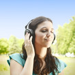 beauty young woman with headphones outdoors beauty young woman with headphones outdoors