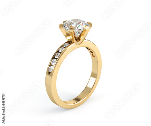 Illustration: Wedding gold diamond ring isolated on white background Wedding gold diamond ring isolated on white background