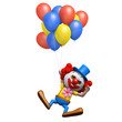 3d Clown floats away holding his balloons