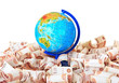 Globe against five thousandth Russian banknotes Globe against five thousandth Russian banknotes