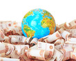 Globe against five thousandth Russian banknotes Globe against five thousandth Russian banknotes