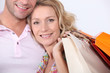 close-up of a woman with bags