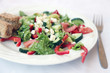 Home-made greek salad with rye bread
